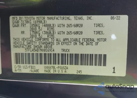 2022 Toyota Tundra Sr5 из США, поврежденный, VIN 5TFLA5AB7NX016914